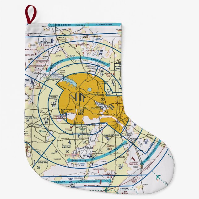 Grande Chaussette De Noël Dallas Ft. Graphique d'itinéraire (Devant)