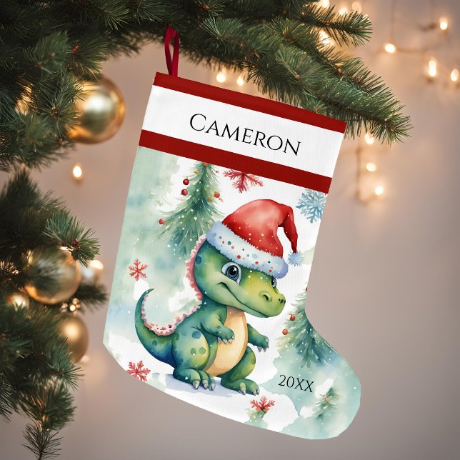 Grande Chaussette De Noël Dinosaur Santa Hat (Créateur téléchargé)