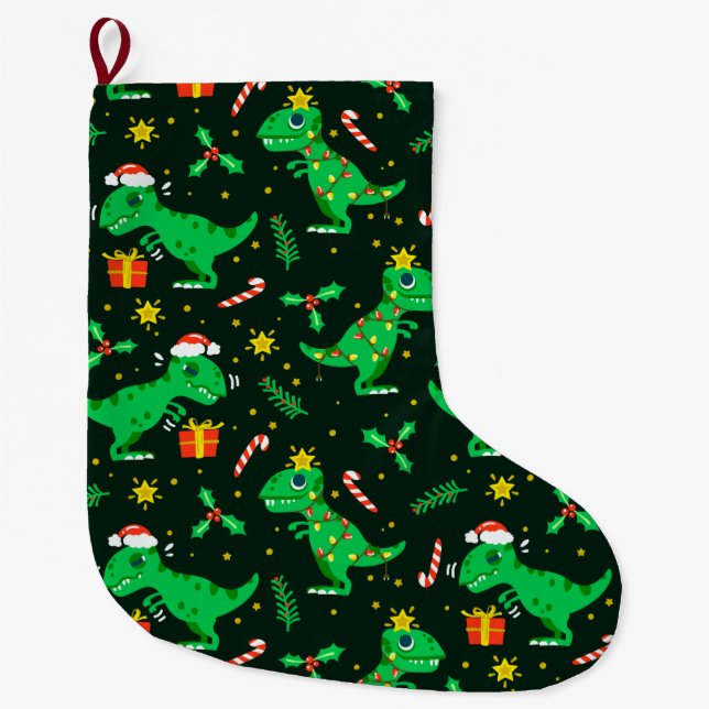 Grande Chaussette De Noël Dinosaures de Noël (Devant)