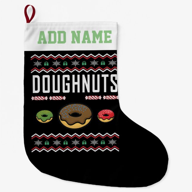 Grande Chaussette De Noël Doughnut personnalisée, laide doux de Noël (Devant)