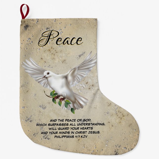 Grande Chaussette De Noël Dove de la paix Scripture personnalisée Verse (Devant)