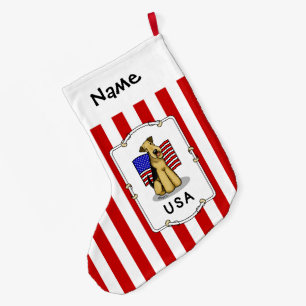 Grande Chaussette De Noël Drapeau américain Airedale Terrier Dog - mignonne