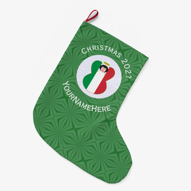 Grande Chaussette De Noël Drapeau Angel italien pour Noël (Devant (Accrochage))