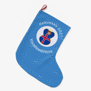 Grande Chaussette De Noël Drapeau de Hanukkah d'ange islandais personnalisé