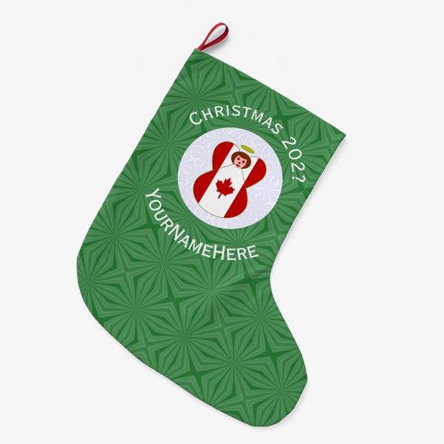Grande Chaussette De Noël Drapeau de Noël Angel canadien personnalisé (Devant (Accrochage))