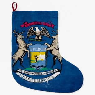 Grande Chaussette De Noël Drapeau du Michigan en détresse
