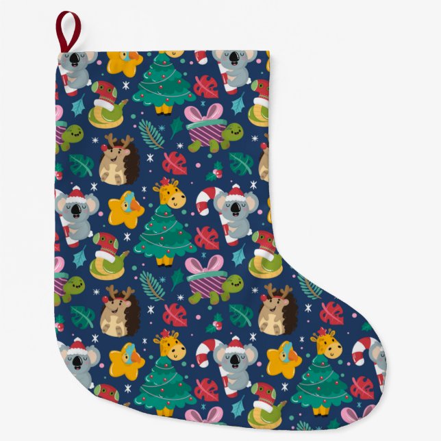Grande Chaussette De Noël Drôle Motif de Noël (Devant)