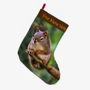 Grande Chaussette De Noël Écureuil rouge souillé dans le Fir