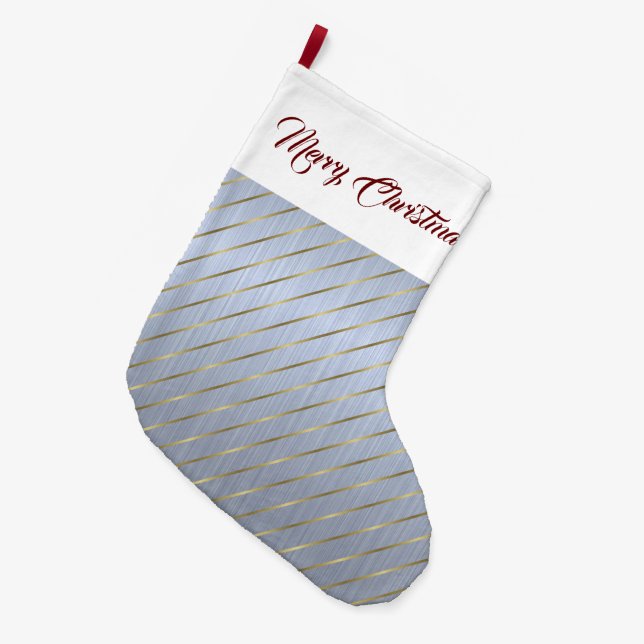 Grande Chaussette De Noël Elégant Argent Gold Stripes (Devant (Accrochage))