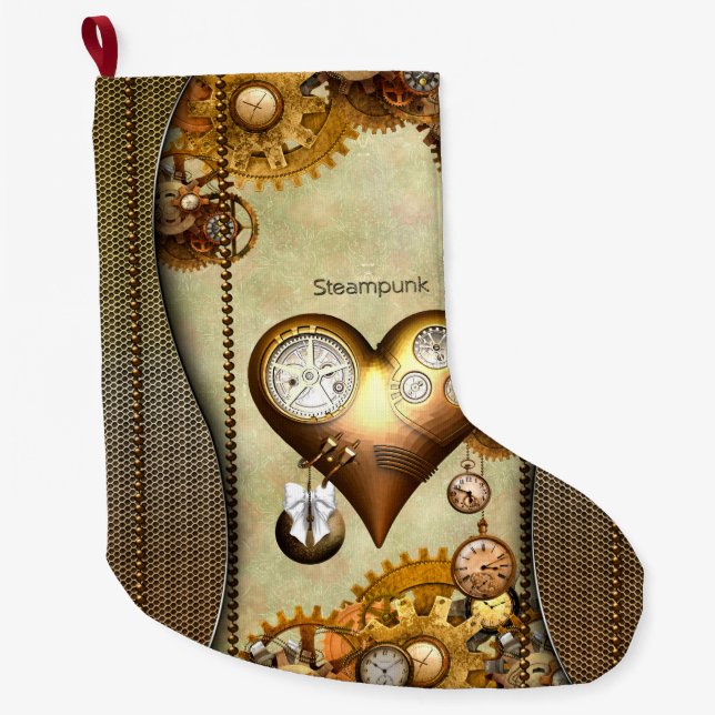 Grande Chaussette De Noël Élégant coeur à vapeur (Devant)