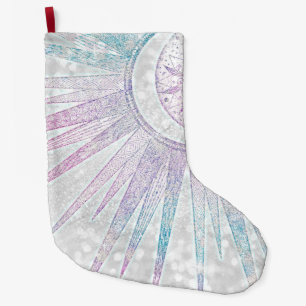 Grande Chaussette De Noël Elegant Iridescent Sun Moon Mandala Silver Design