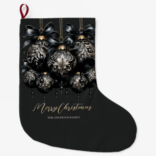 Grande Chaussette De Noël Élégant or noir baubles luxe Noël