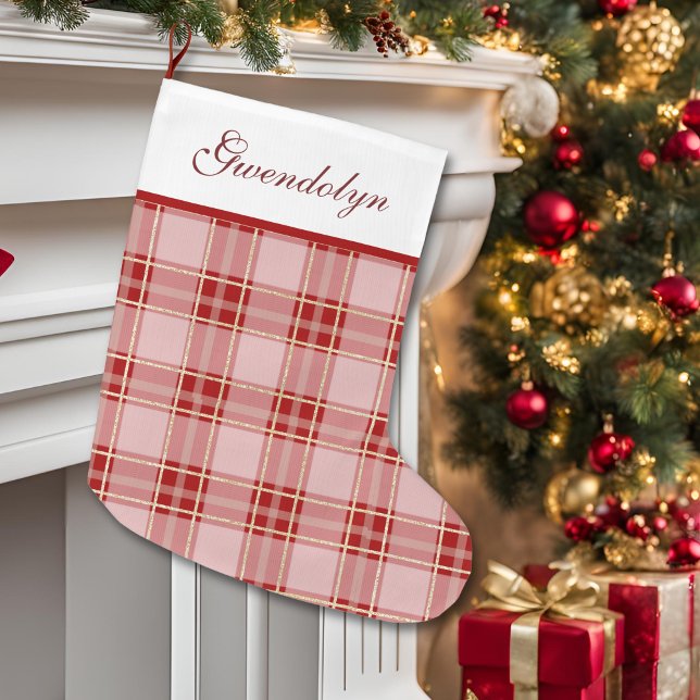 Grande Chaussette De Noël Élégant Rouge Plaid (Elegant Red Plaid Large Christmas Stocking)