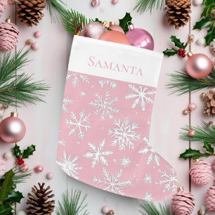 Grande Chaussette De Noël Élégant Snowflakes rose Vintage