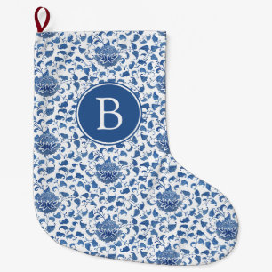 Grande Chaussette De Noël Élégant Vase Chinois Bleu Et Blanc Imprimer Mono