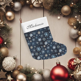 Grande Chaussette De Noël Élégants flocons de neige bleu millésimé