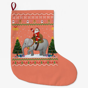 Grande Chaussette De Noël Elephant Ugly Xmas cadeau Père Noël équitation Ele