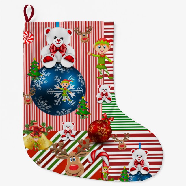 Grande Chaussette De Noël Élevage de Noël, Ourson en peluche (Devant)