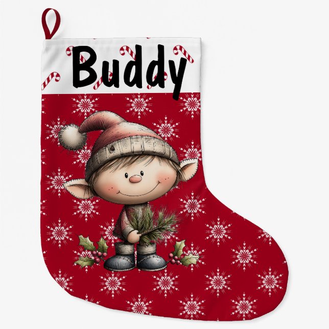Grande Chaussette De Noël Elfe de Noël personnalisable (Devant)