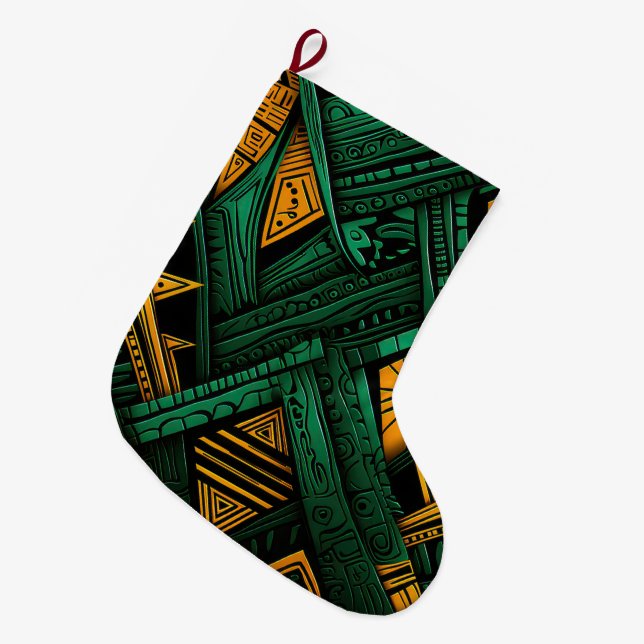 Grande Chaussette De Noël Emerald Ankara Elegance - Green African Ankara (Devant (Accrochage))