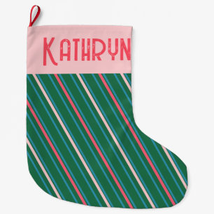 Grande Chaussette De Noël Emerald Green Filles en bande rose