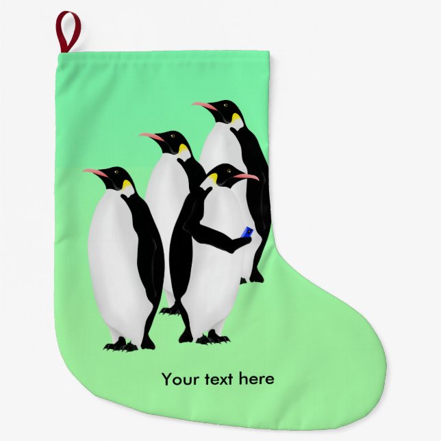 Grande Chaussette De Noël Empereur Penguin Avec Un Téléphone Mobile (Devant)