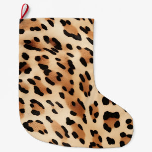 Grande Chaussette De Noël Empreinte de léopard blanc Brown
