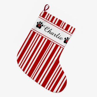 Grande Chaussette De Noël Empreinte de patte et Sucre de canne de l'animal