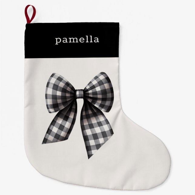 Grande Chaussette De Noël En vichy noir et blanc coché (Devant)