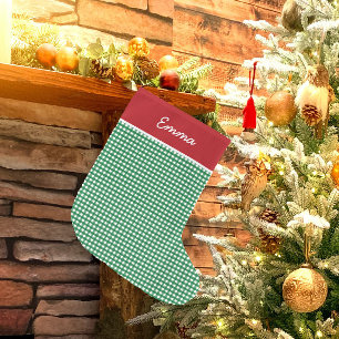Grande Chaussette De Noël En vichy rouge et vert Nom Monogramme