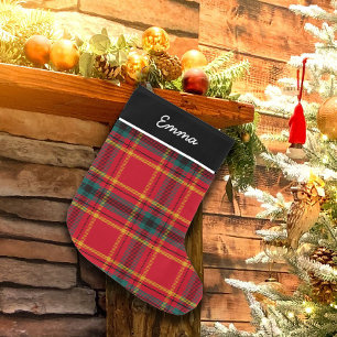 Grande Chaussette De Noël En vichy rouge et vert Nom Monogramme