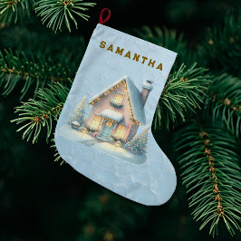 Grande Chaussette De Noël Enchanted Pink Winter Village Stocking 