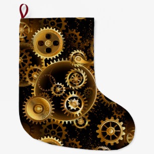 Grande Chaussette De Noël Engrenages en laiton Steampunk sans soudure