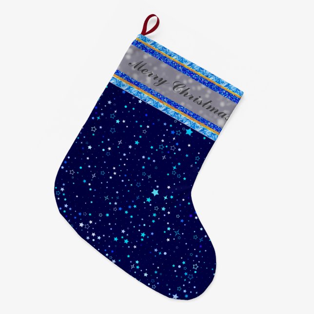 Grande Chaussette De Noël Étoiles bleues 2 (Devant (Accrochage))
