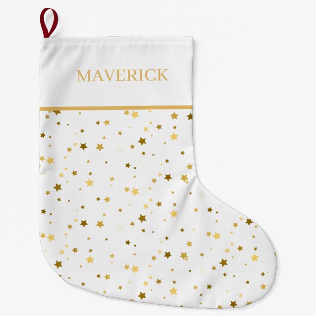 Grande Chaussette De Noël Étoiles Dorées Souvenir de Noël  (Devant)