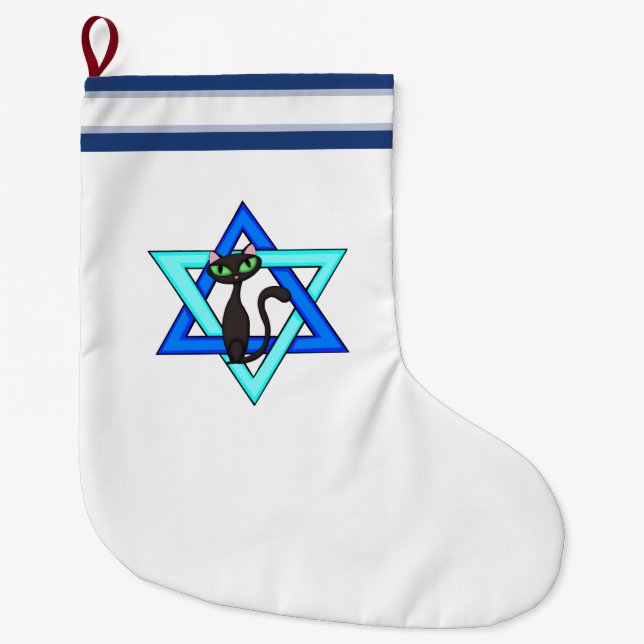 Grande Chaussette De Noël Étoiles juives de chat (Devant)