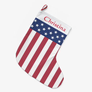 Grande Chaussette De Noël Étoiles patriotiques et rayures Noël Stocker