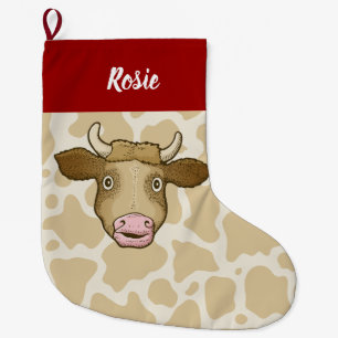 Grande Chaussette De Noël Étonné Vache Noël Stocking