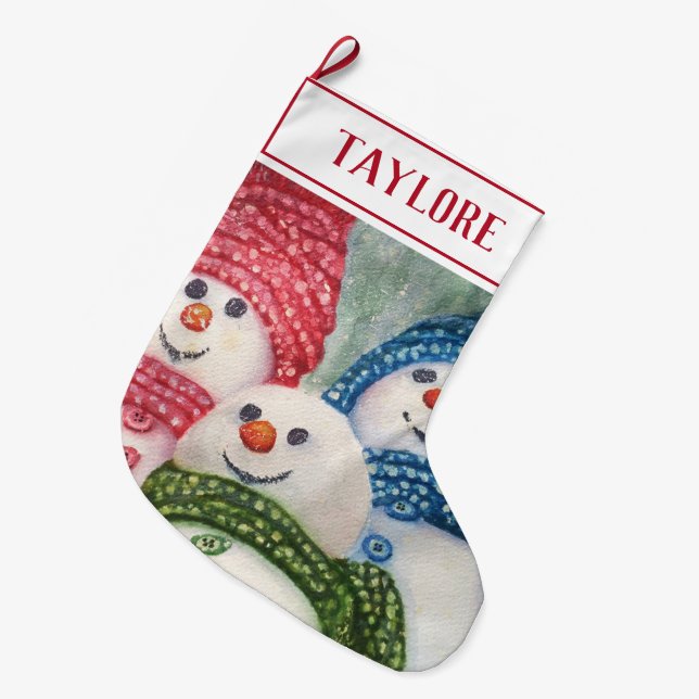 Grande Chaussette De Noël Famille fraîche de bonhomme de neige (Devant (Accrochage))