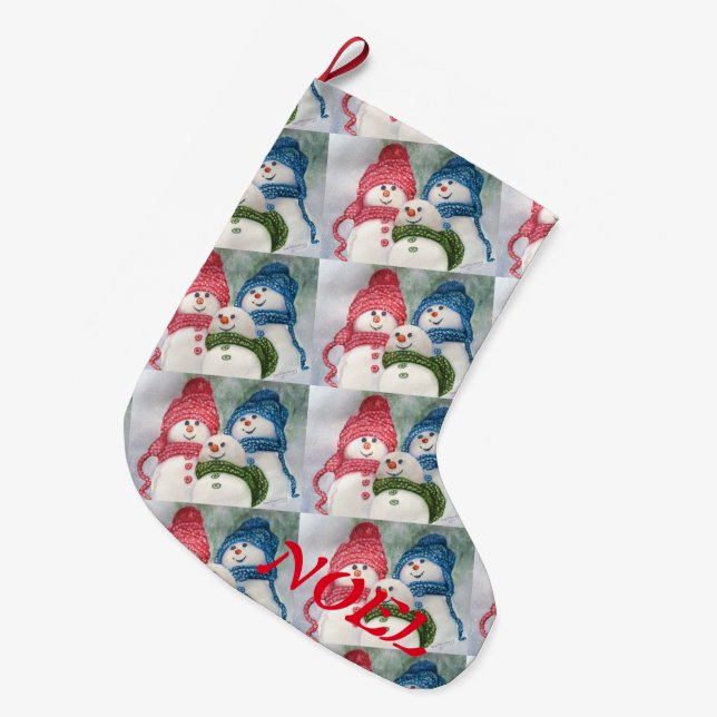 GRANDE CHAUSSETTE DE NOËL FAMILLE FUN SNOWMAN (Devant (Accrochage))