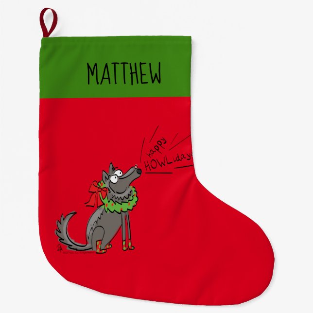 Grande Chaussette De Noël Fantaisie Loup Noël Joyeux Howlidays Holiday (Devant)