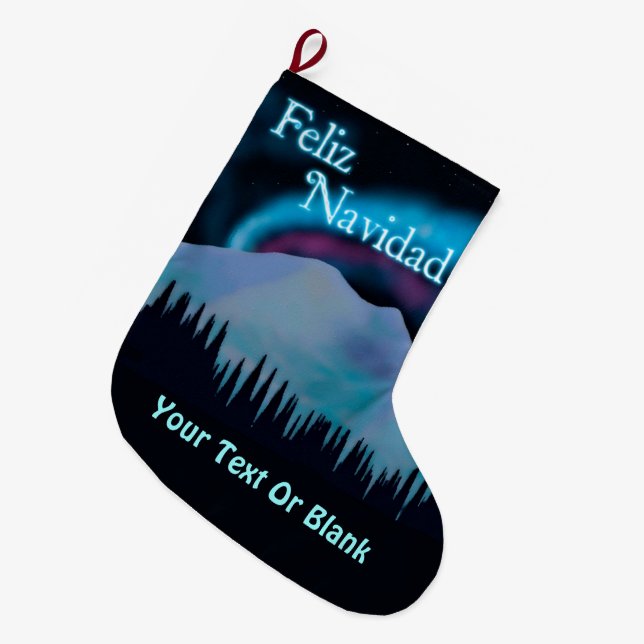 Grande Chaussette De Noël Feliz Navidad - Blue Aurora (Devant (Accrochage))
