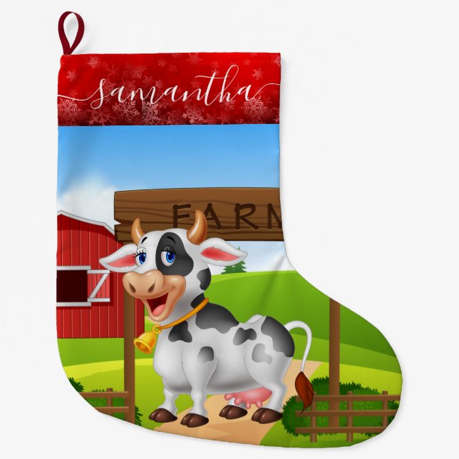 Grande Chaussette De Noël Ferme de vache Noël Stocking (Devant)