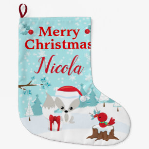 Grande Chaussette De Noël Festive Noël Arctic Fox & Winter Scene