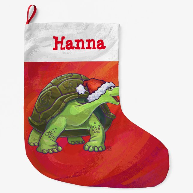 Grande Chaussette De Noël Festive Tortue personnalisée Noël (Devant)