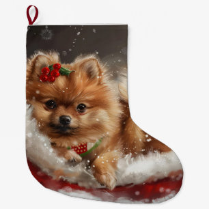 Grande Chaussette De Noël Fête de Noël de Chien de Poméranie