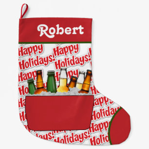 Grande Chaussette De Noël Fête Rouge De Glace Avec Bière Joyeuses Vacances