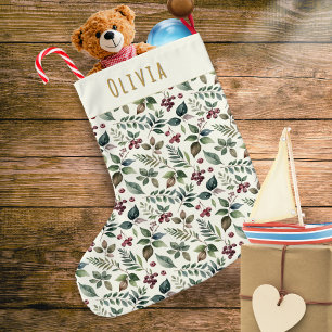 Grande Chaussette De Noël Feuilles et baies rustiques d'hiver Personnalisé