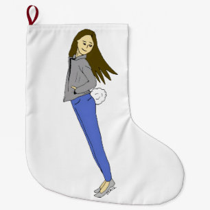 Grande Chaussette De Noël fille avec une queue de lapin