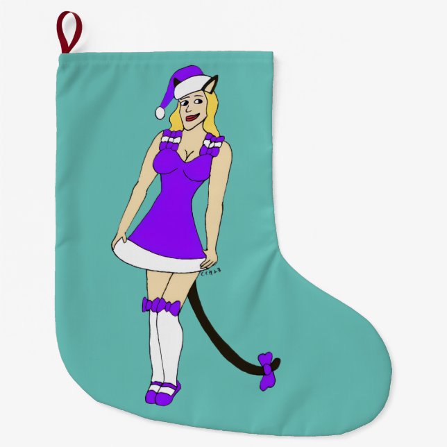 Grande Chaussette De Noël Fille de Noël pourpre (Devant)
